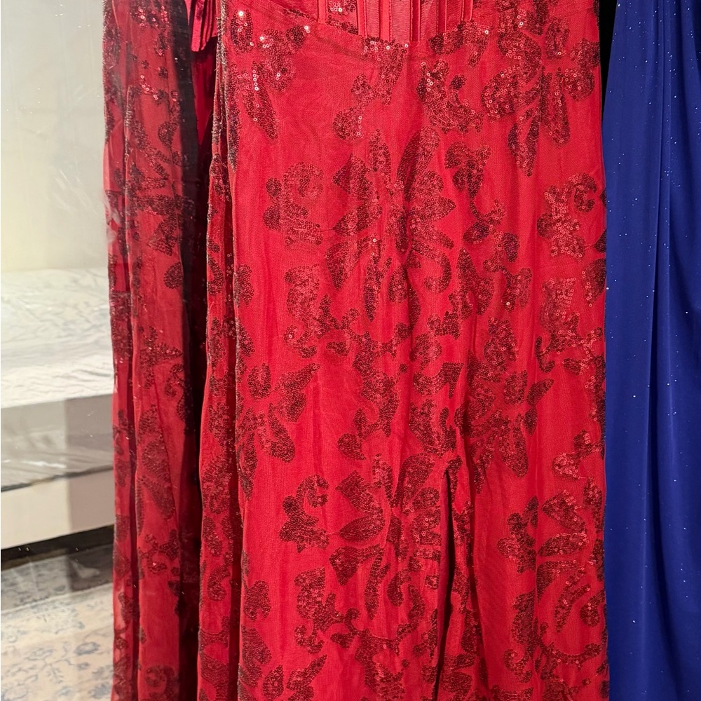 Red Sequin Embellished Evening Gown